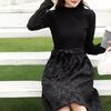 Women's Black Long-Sleeved Dress with Fluffy Short Skirt - 2026 Spring/Autumn Trendy Layered Look