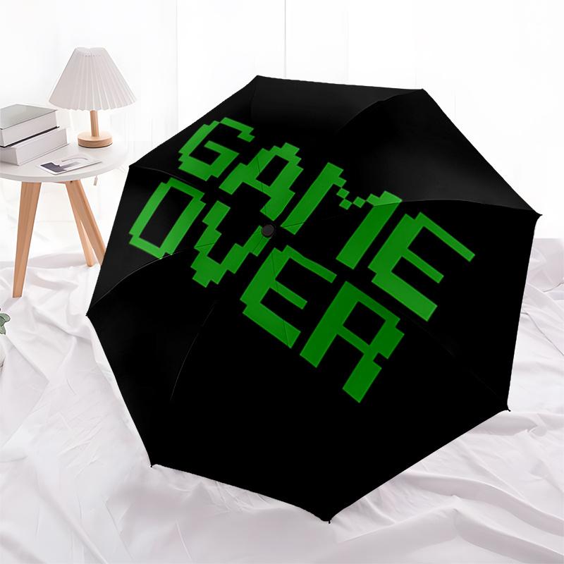 Game Over Pixel Art Design Automatic Opening Folding Umbrella with 8-Bone Iron Frame - Portable and Durable for Travelers, Fans, and Everyda