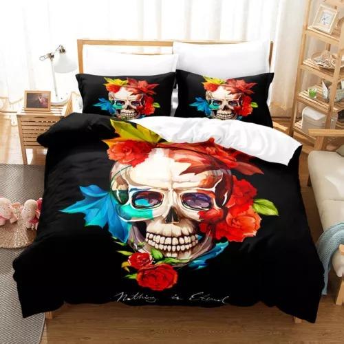

Comforter Flower Skull Bedding Set Decoration Gift Suitable For Children Boys Girls Adults. Warm Soft Comfortable Breathable Comforter (quilt)-EU Single(135*200cm)3pcs