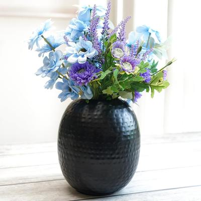 Matt Black Metal Hammered Oval Shape Vase for Home Decor Decoratives for Indoor Outdoor Living Room Balcony | Best Gift