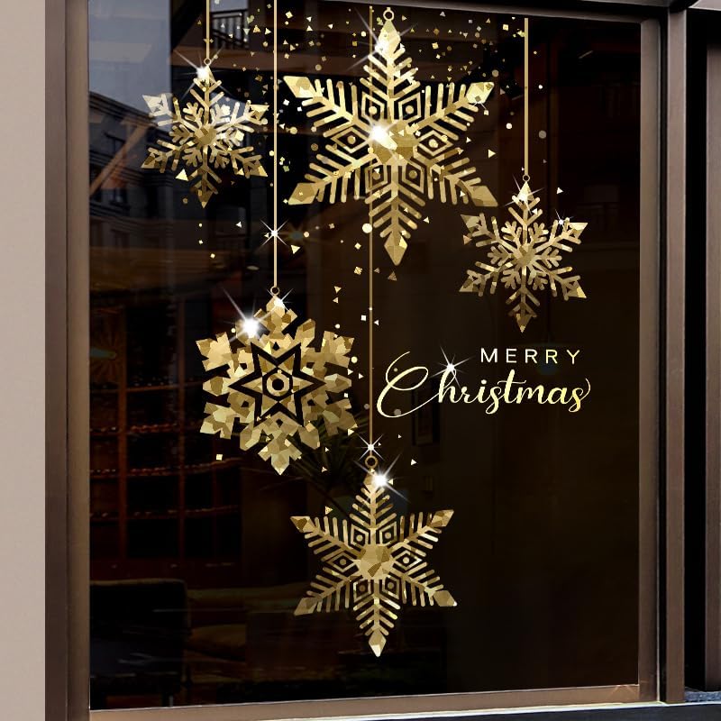 Christmas Tree Window Clings Stickers for Glass, Extra Large Golden Xmas Windows Static Stickers, DIY Wall Window Door Mural Showcase Decal Sticker