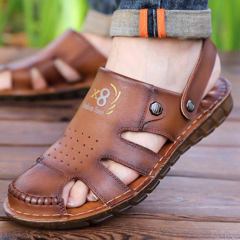 Sandals men's summer new casual beach shoes wear-resistant beef tendon soles handmade online middle-aged non-slip dual-purpose cool slippers