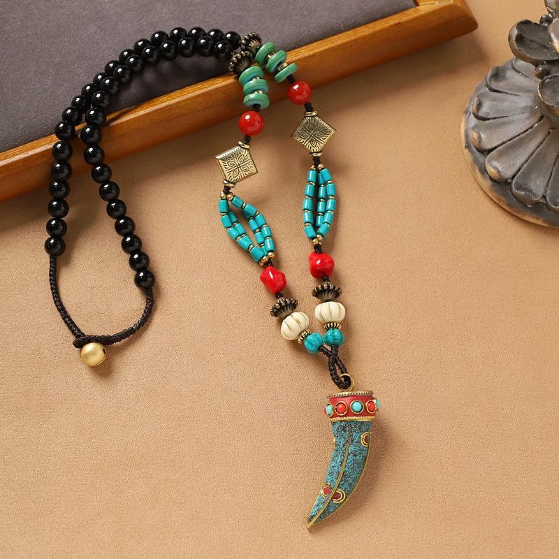 Original Tibetan Retro Long Necklace Exotic Nepalese Pendant Turquoise Weaving Men's and Women's Niche Accessories