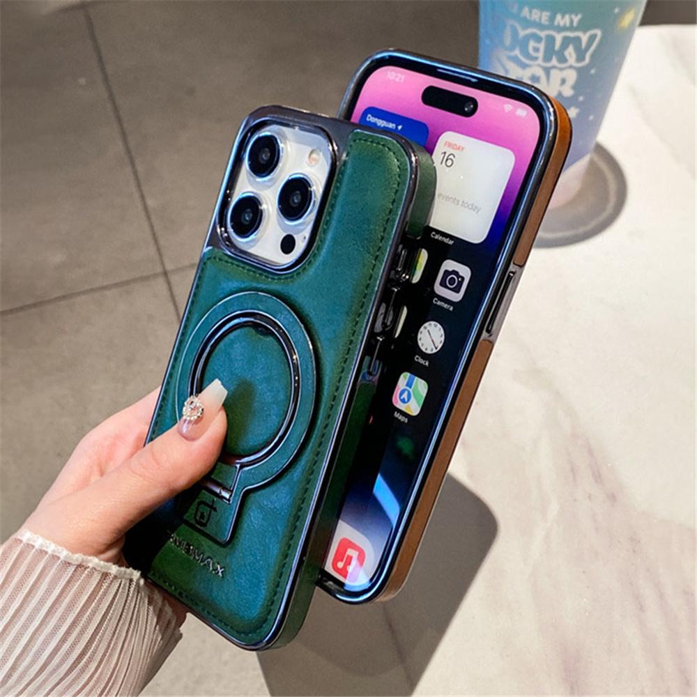Luxury Lambskin Leather Folding Holder Magnetic for Magsafe Case for iPhone 17 Air 13 12 14 15 16 Pro Max Soft Shockproof Cover