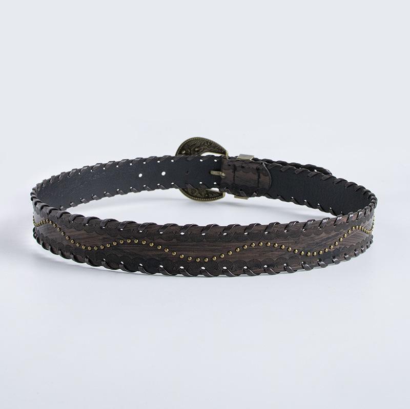 New Women's Retro Old Threaded Rivet Embossed Brown Belt Women's Personality Retro Belt