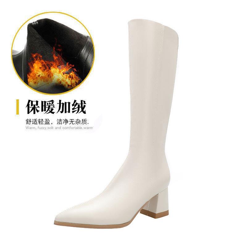 High Heels But Knee Boots Women's New Autumn and Winter 2025 Pointed High Boots Large Size Thick Heel Thin Boots