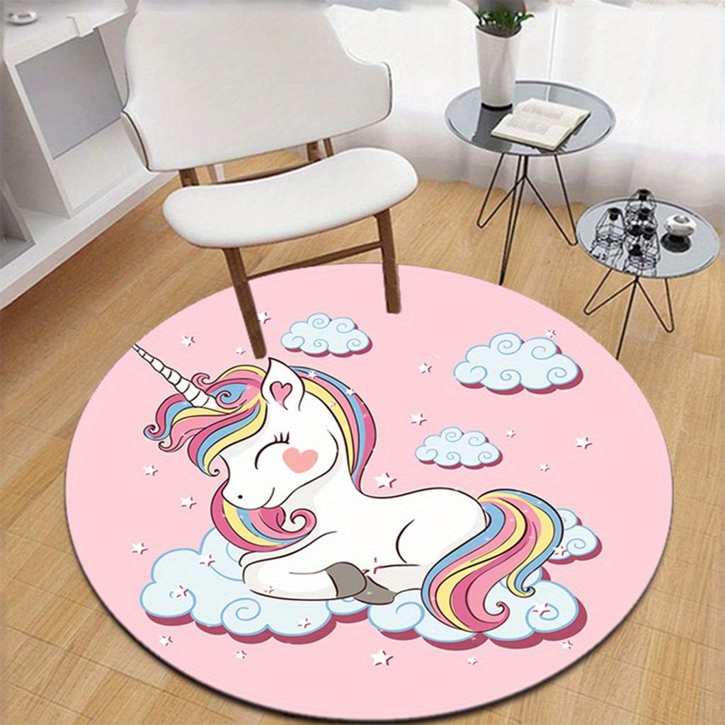 Magic Unicorn Pattern Round Area Rug – Dreamy Nursery Non-Slip Floor Mat for Girls Bedroom, Living Room, and Playroom Decor