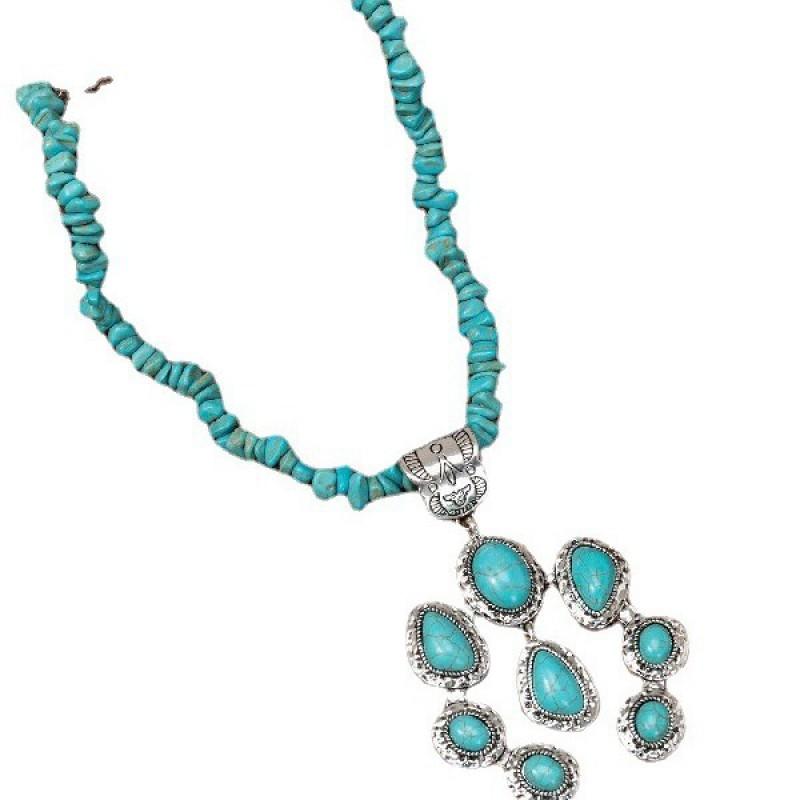 Boho Style Turquoise Drop Pendant Necklace Alloy Chain Vintage Fashion Jewelry Men Women