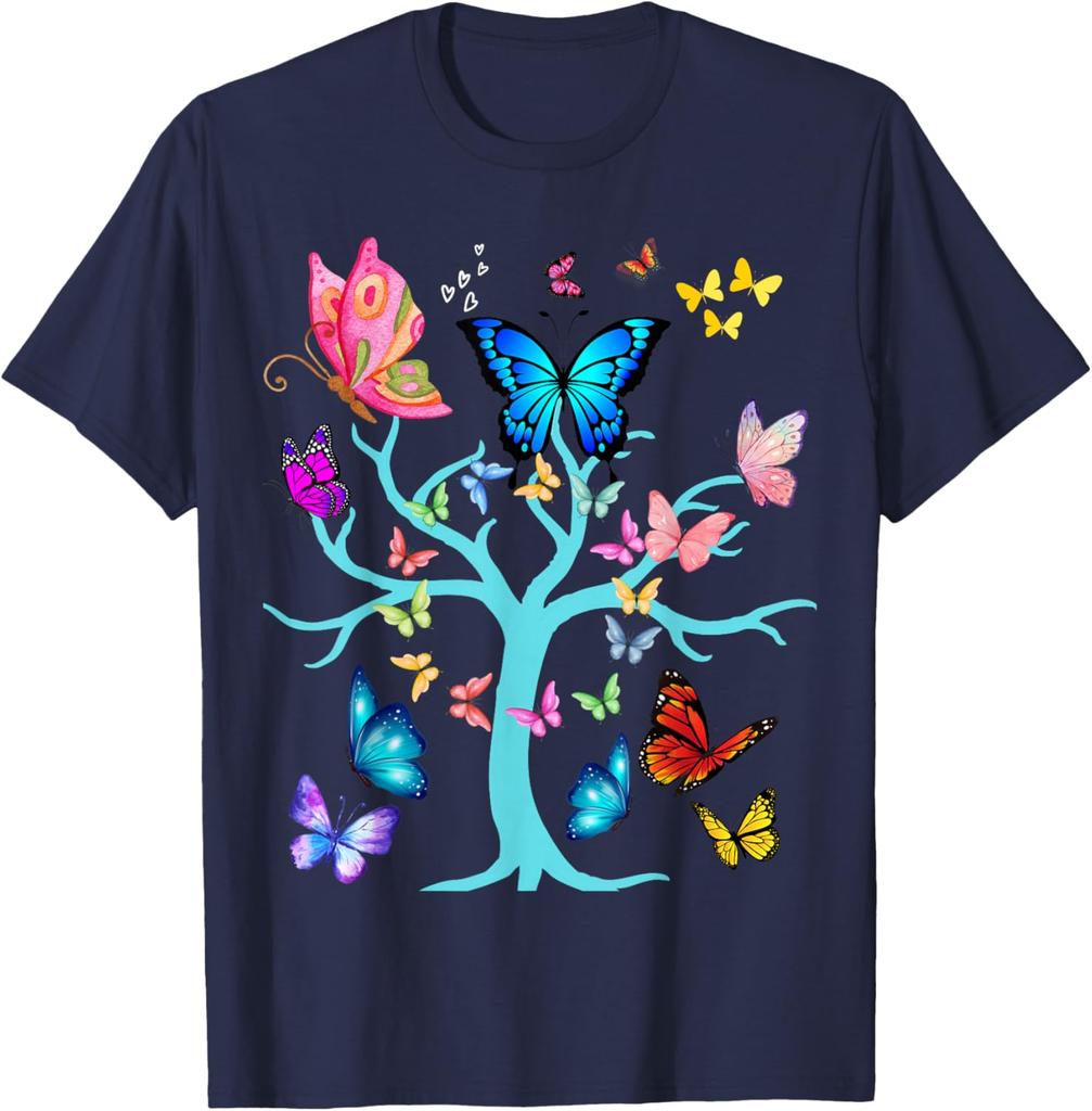 Butterfly Tree of Life Graphic Print Men Women Casual Short Sleeve T-Shirt Trip Casual Tee