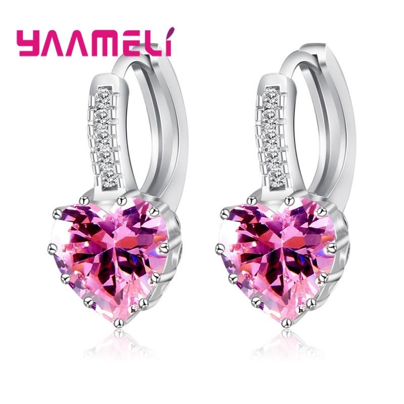 Big Sale 925 Silver Loop Hoop Earrings Candy Color Cubic Zircon Charms Women Jewelry Wedding Accessory Brincos