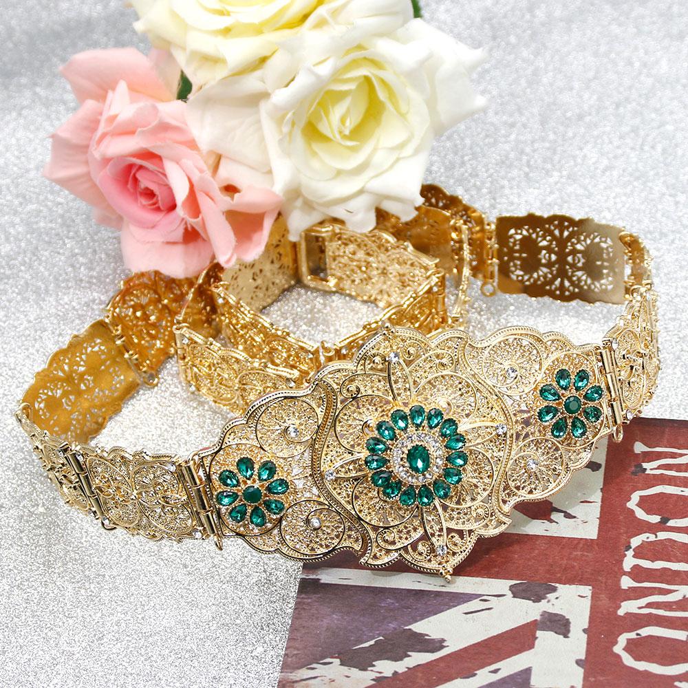 Gold Color Red&Green Stone Women Wedding Metal Waist Chain Jewelry Gift