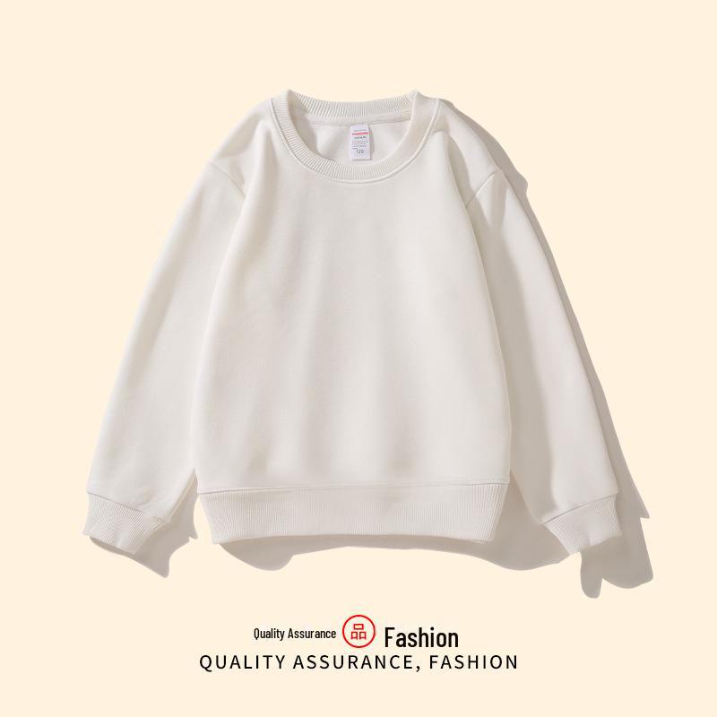 Dziecięca Bluza z Okrągłym Dekoltem z Pluszem dla Chłopców i Dziewcząt - Logo na Zamówienie, Jednolity Kolor, Jesień/Zima