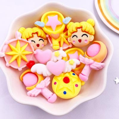 Painted Resin Kawaii Colorful Fairy Magic Stick Flatback Stone  Scrapbook Figurines 10PCS DIY Bow Decor Accessories Crafts