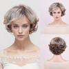 Short Layered Synthetic Hair Fluffy Curly Wigs Mixed Chocolate Gray Wigs for Women Wigs with Side Bangs High Temperature Fiber Wigs