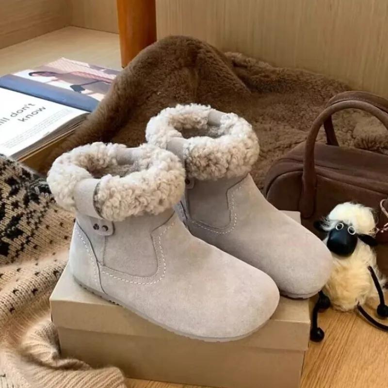 2026 Brand Shoes for Women Slip on Women's Boots Fashion Round Toe Casual Boots Women Winter Plus Velvet Keep Warm Ankle Boots