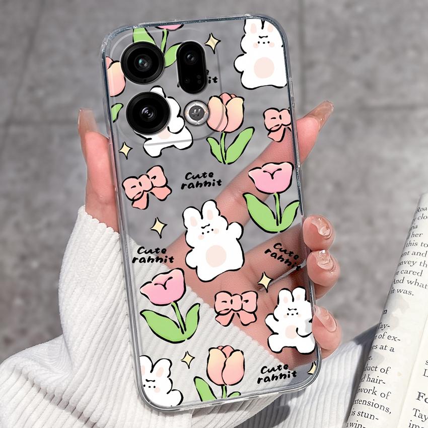 Suitable For Oppo Find X9 X7 X5 Pro X3 X2 Reno11 12 Pro Phone Cover Cute Panda Rabbit Pattern Transparent TPU Dustproof Protective Case For Oppo Shell