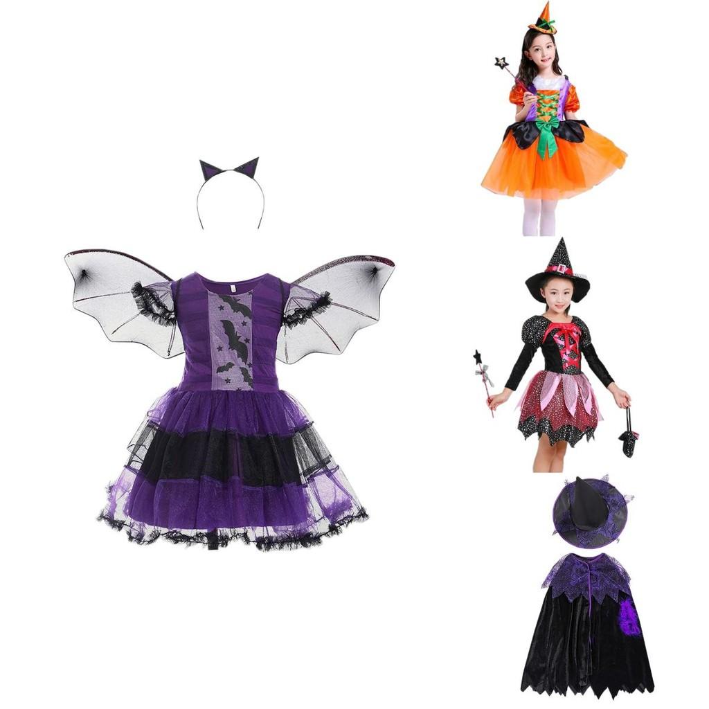Adorable Children Halloween Witch Costume Gown For Girls With Stylish Bow Design