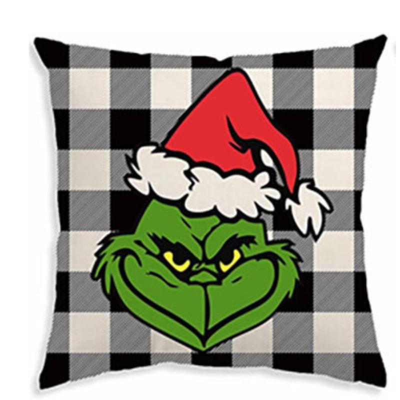 Green-haired Monster Pillow Cover Linen Christmas Pillow Cover Living Room Sofa Lumbar Cushion Cover