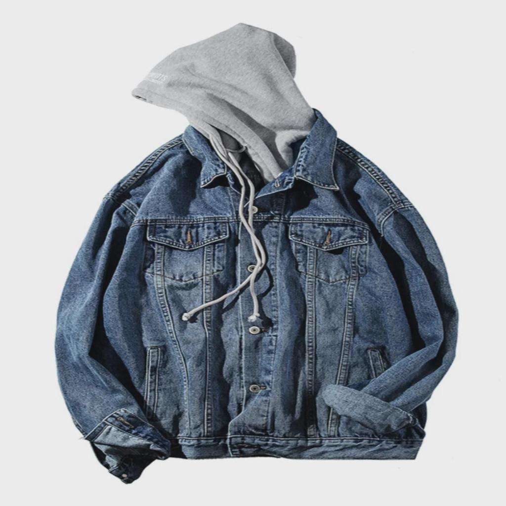 Men's Trendy Korean-Style Denim Hooded Jacket - Fake Two-Piece Autumn Top