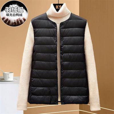Down Jacket Liner, Women's Collarless Vest, Vest, Round Neck Inner with Bottom White Duck Down Vest Can Be Worn Outside