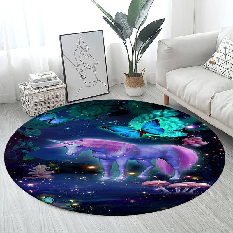 3D Cartoon Cute Unicorn Area Rug Large,Round Carpet Rug for Living Room Bedroom Sofa Decoration,Children Play Non-slip Floor Mat