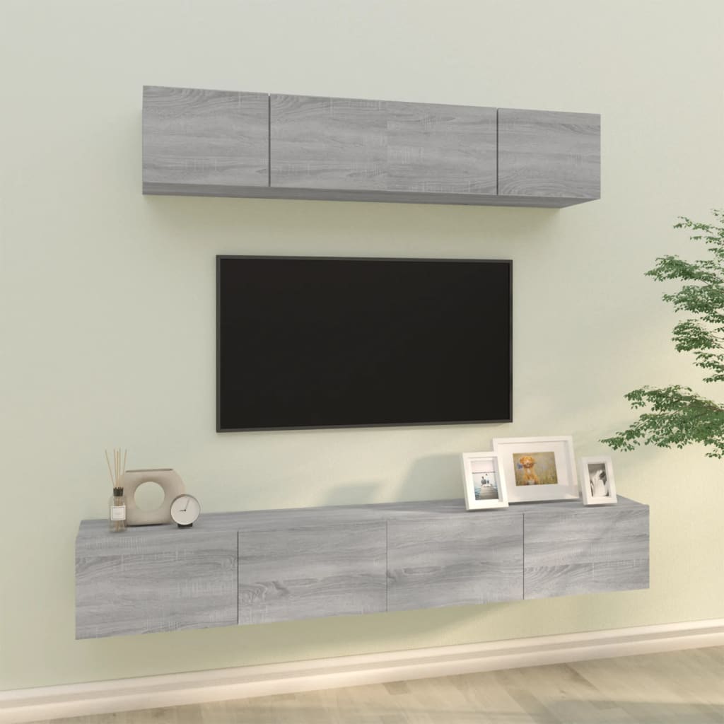 4 Piece TV Cabinet Set Grey Sonoma Particleboard