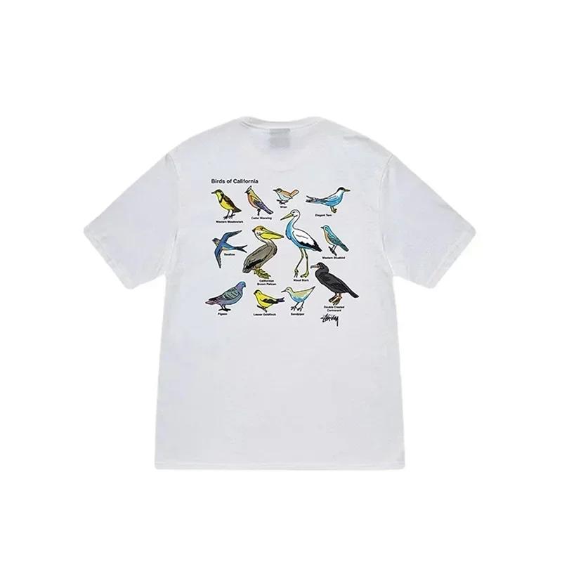 Round Neck Cotton Short Sleeve T-Shirt Creative Bird Print Shirt Explosive Fashion Harajuku Unisex Graphic T Shirts Oversized