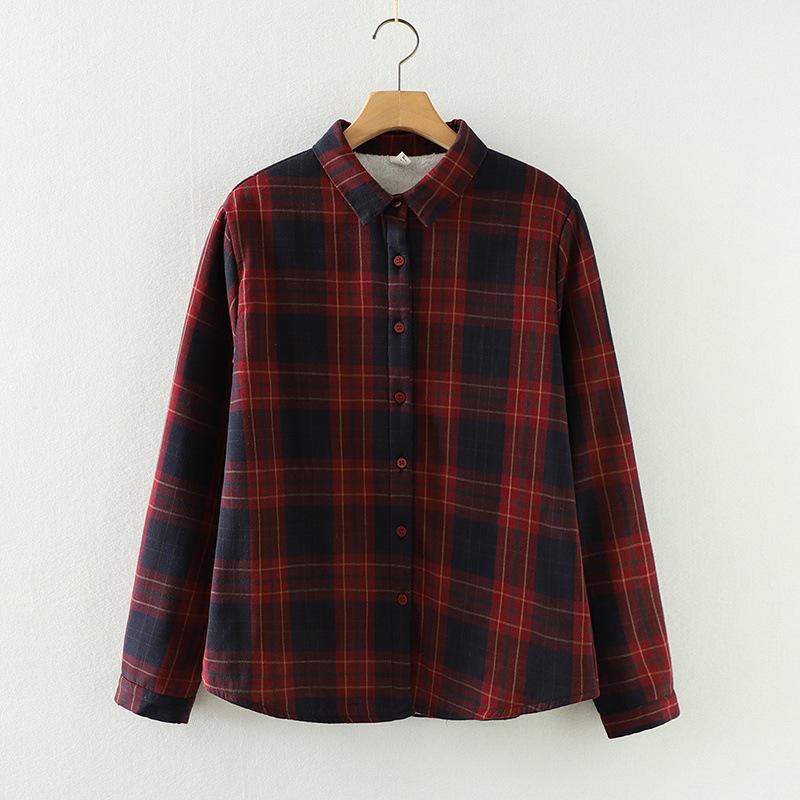 Women's Classic Plaid Long-Sleeve Shirt - Japanese Style, Plus Velvet, Thickened, Warm (Autumn/Winter 2025 Collection)