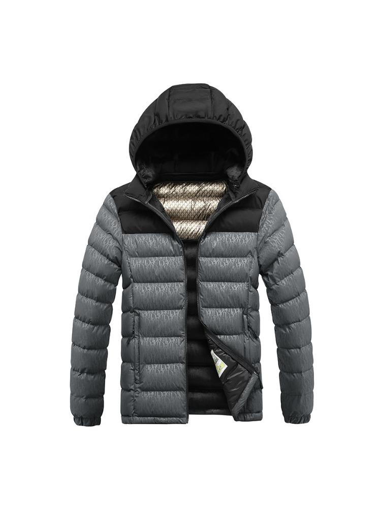 Light Cotton Jacket Men's Winter Fashion Hit The Colour Slim Detachable Cap Thickened Hooded Comfortable and Versatile Jacket