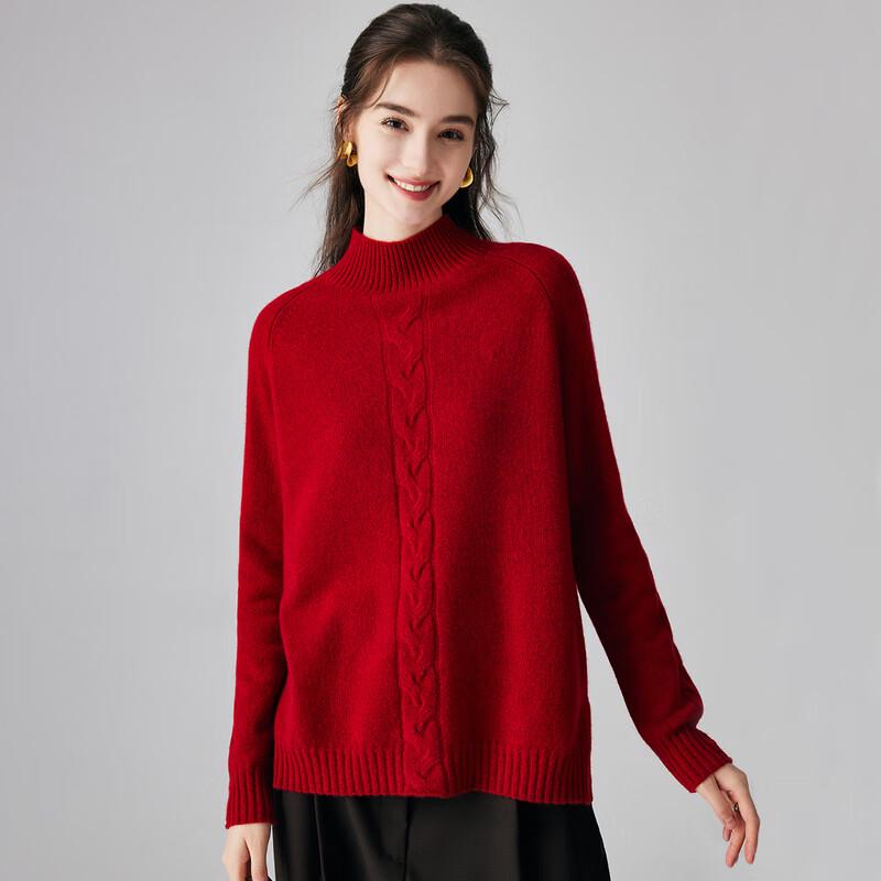 Paluo 2025 Autumn/Winter Women's 100% Cashmere Semi-High Collar 3D Cable Knit Sweater