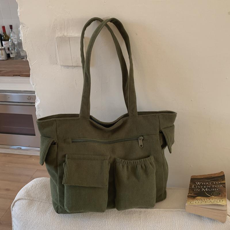 Autumn and winter large-capacity premium commuter tote bag women's corduroy casual shoulder strap underarm bag