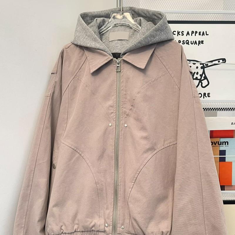 Vintage Faux Two-Piece Hooded Jacket Men Women Streetwear Style Casual Outerwear Fall
