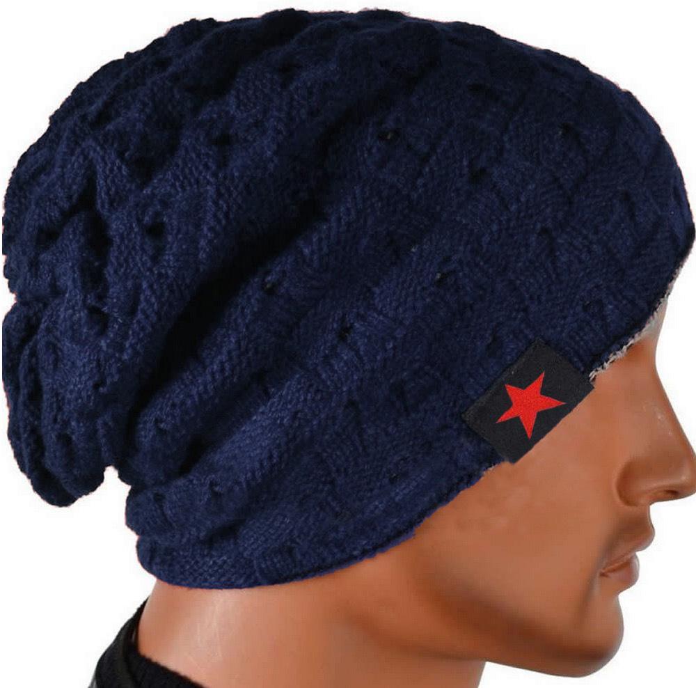 Winter Warm Men Star Skull Chunky Hat Women Knit Beanie Reversible Baggy Snow Cap Male Oversize Cap Warm Causal Accessories