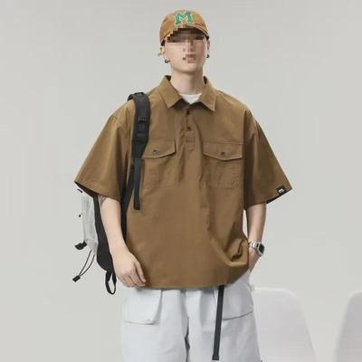 Camisa de Trabajo Retro Japonesa de Manga Corta para Hombre – Chaqueta de Verano Moderna de Corte Holgado