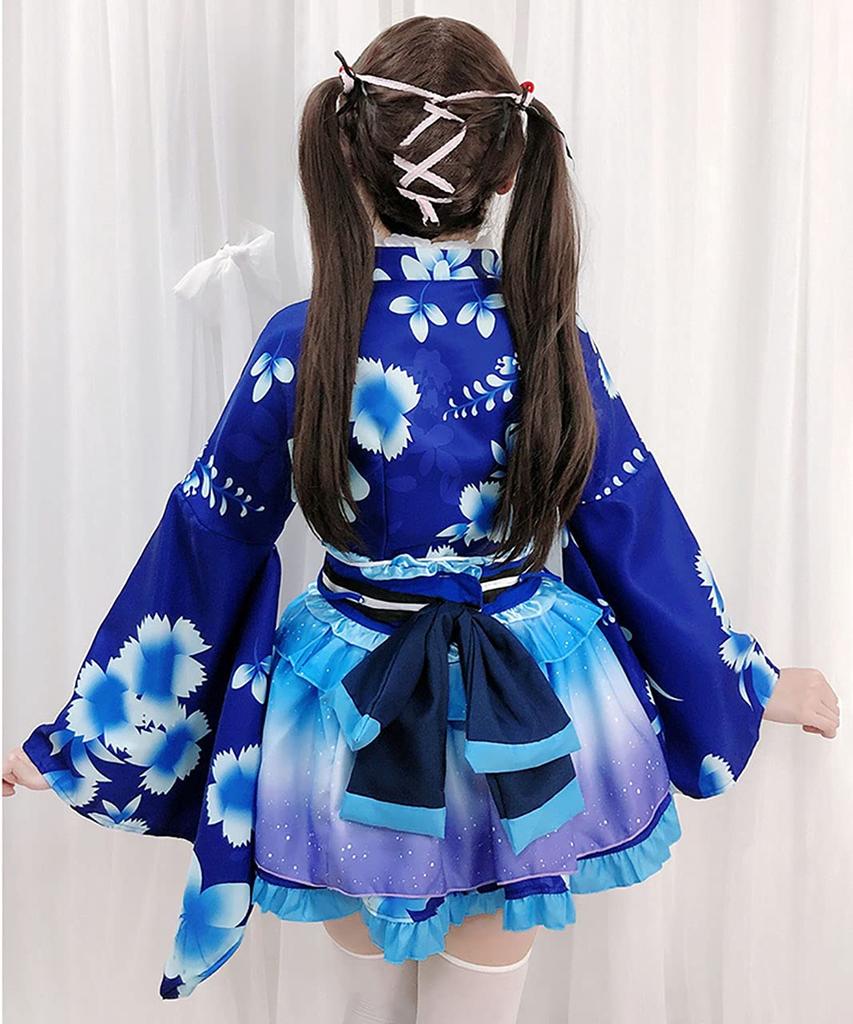 Milky Time Yukata, Japanese Style Miniskirt, Cute Cosplay Halloween Costume Set, Summer Festival, Oiran (Blue)