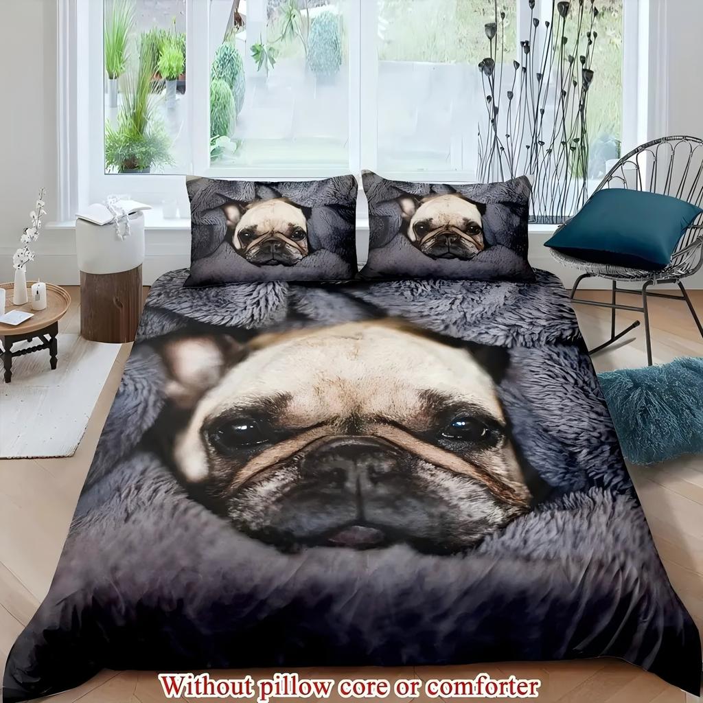 Cute Bulldog 3D Print Bedding Set For Kid Teens Adults Cute Animal Style Duvet Cover Soft Comfortable Home Polyester Quilt Cover