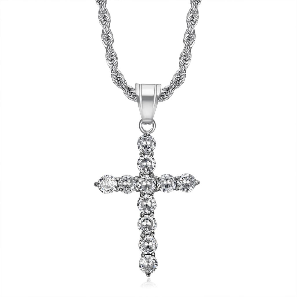 Cross pendant necklace 2026 jewelry fashion trend inlaid zircon men's party jewelry accessories