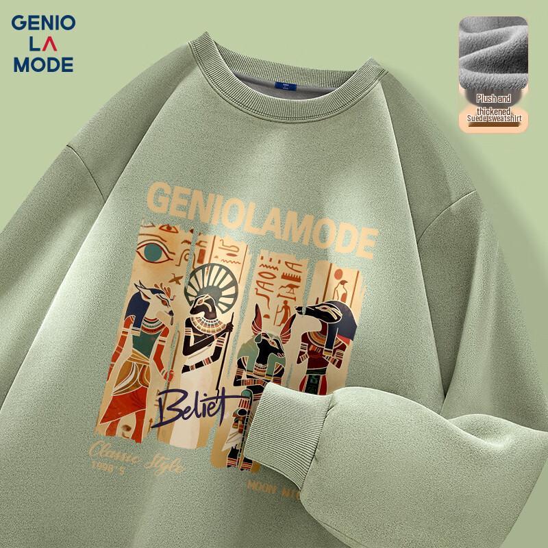 

GENIOLAMODE Men s Suede Velvet Fleece-lined Printed Sweatshirt 2XL