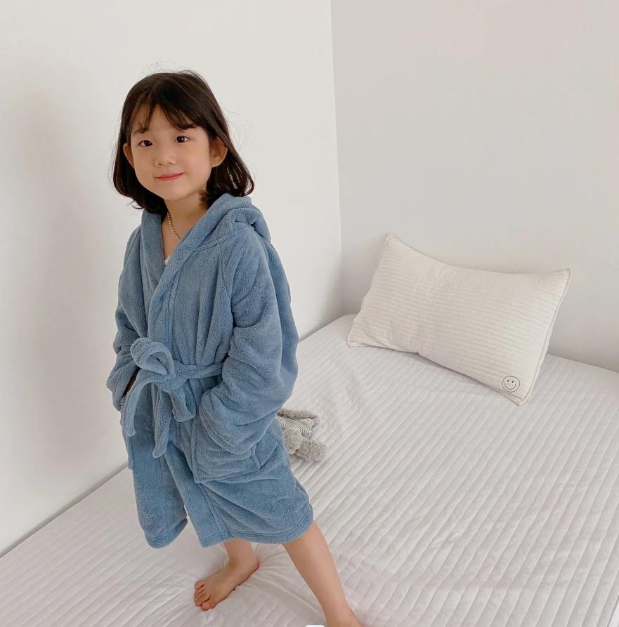 

Модные детские пижамы, осенне-зимний коралловый бархатный быстросохнущий теплый халат с длинными рукавами, утепленная детская пижама, домашняя одежда S светло-синий