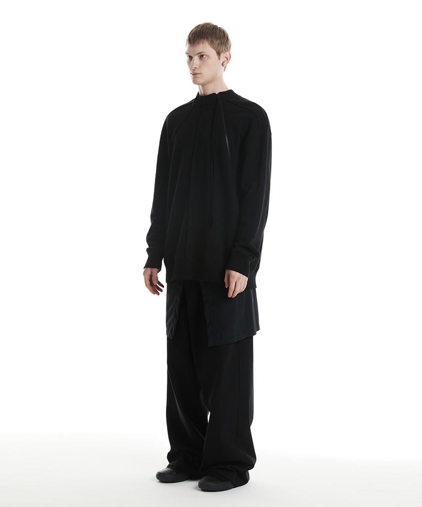 Digeunag Side Zipper Pintuck Sweatshirt (Black)_ Pd3Ts0101