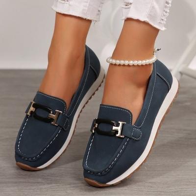 Large Size Flat-soled Casual Shoes Metal Buckle Comfortable Soft-soled Doudou Shoes Flat-soled Small Leather Shoes