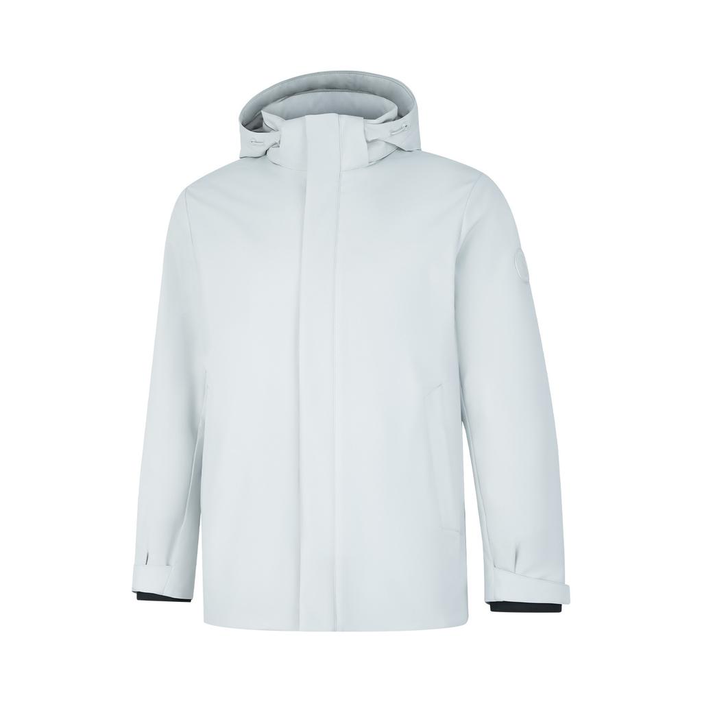 Li Ning Solid Color Hooded Zipper Cardigan Long Sleeve Down Jacket Men Outerwear Water-Droplet-Gray AYMU291-1