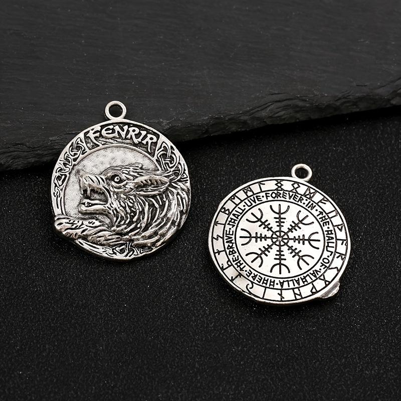New Embossed Wolf Head Nordic Compass Letter Necklace Jewelry Necklace Pendant