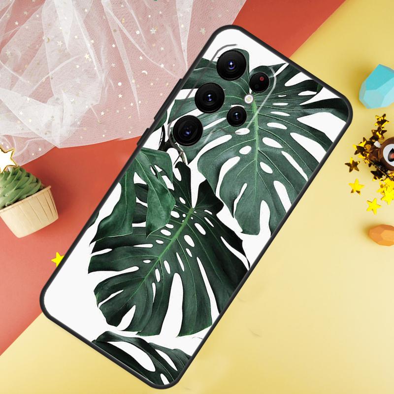 Green Monstera Leaf Phone Case For Samsung Galaxy S25 Ultra S23 S21 S20 S22 S24 FE S9 S10 Plus Cover Coque