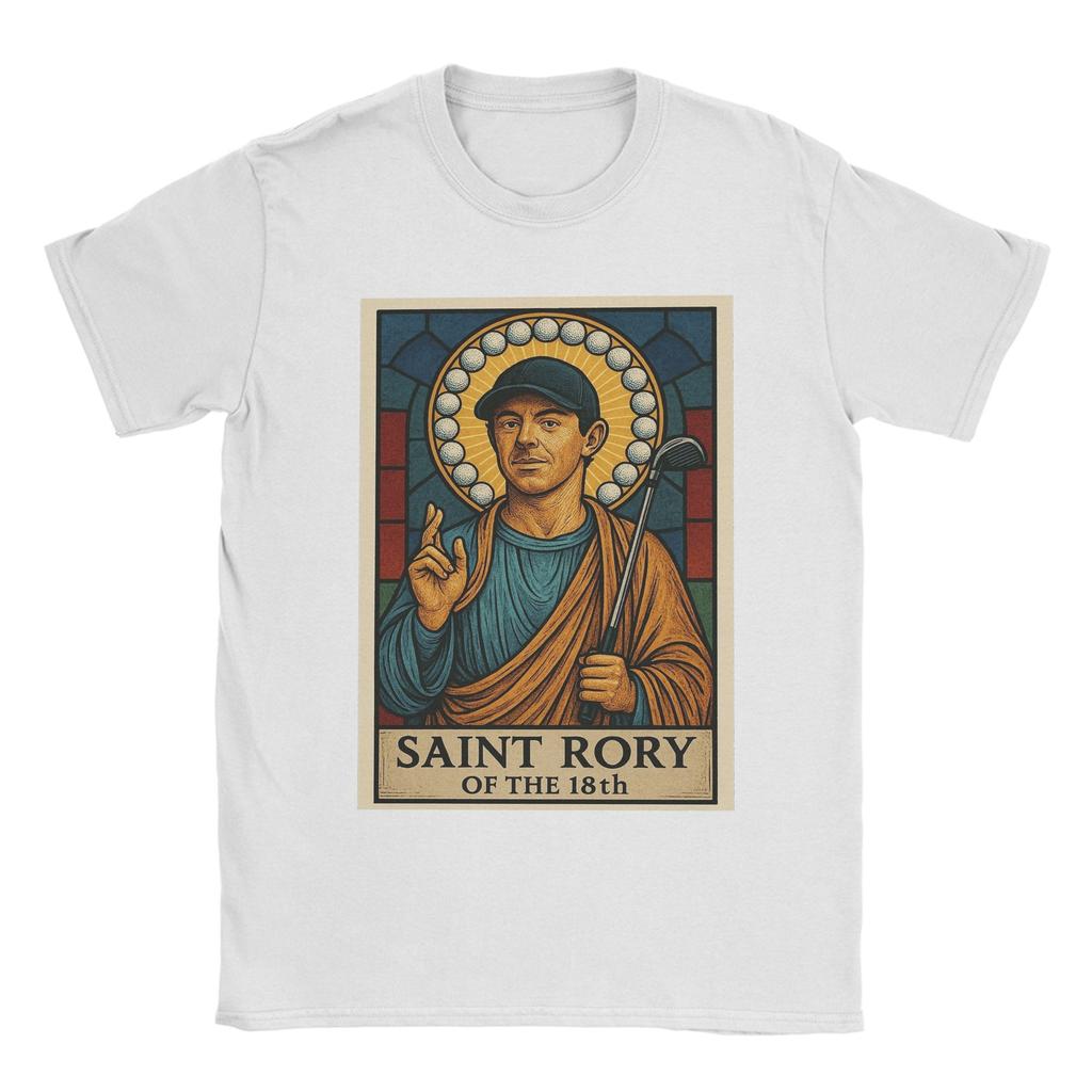 Vintage Saint Rory of the 18th Rory McIlroy T-Shirt für Herren O-Ausschnitt Baumwoll-T-Shirt Kurzarm-Tees Bedruckte Oberteile