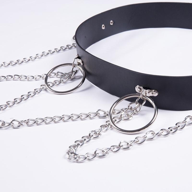 Gothic Waist Chain Alloy and PU Leather Body Chains with Rounded Circle Decor Body Straps Accessories for Women and Girl