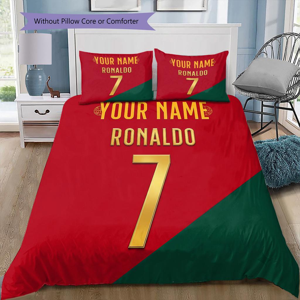 Benutzerdefinierte Name CR7 Bettwäsche, Steppbett Set Bettbezug Kissenbezug Zuhause Geburtstagsgeschenk(1 Bettbezug + 2 Kissenbezüge, ohne Füllung) -HE53