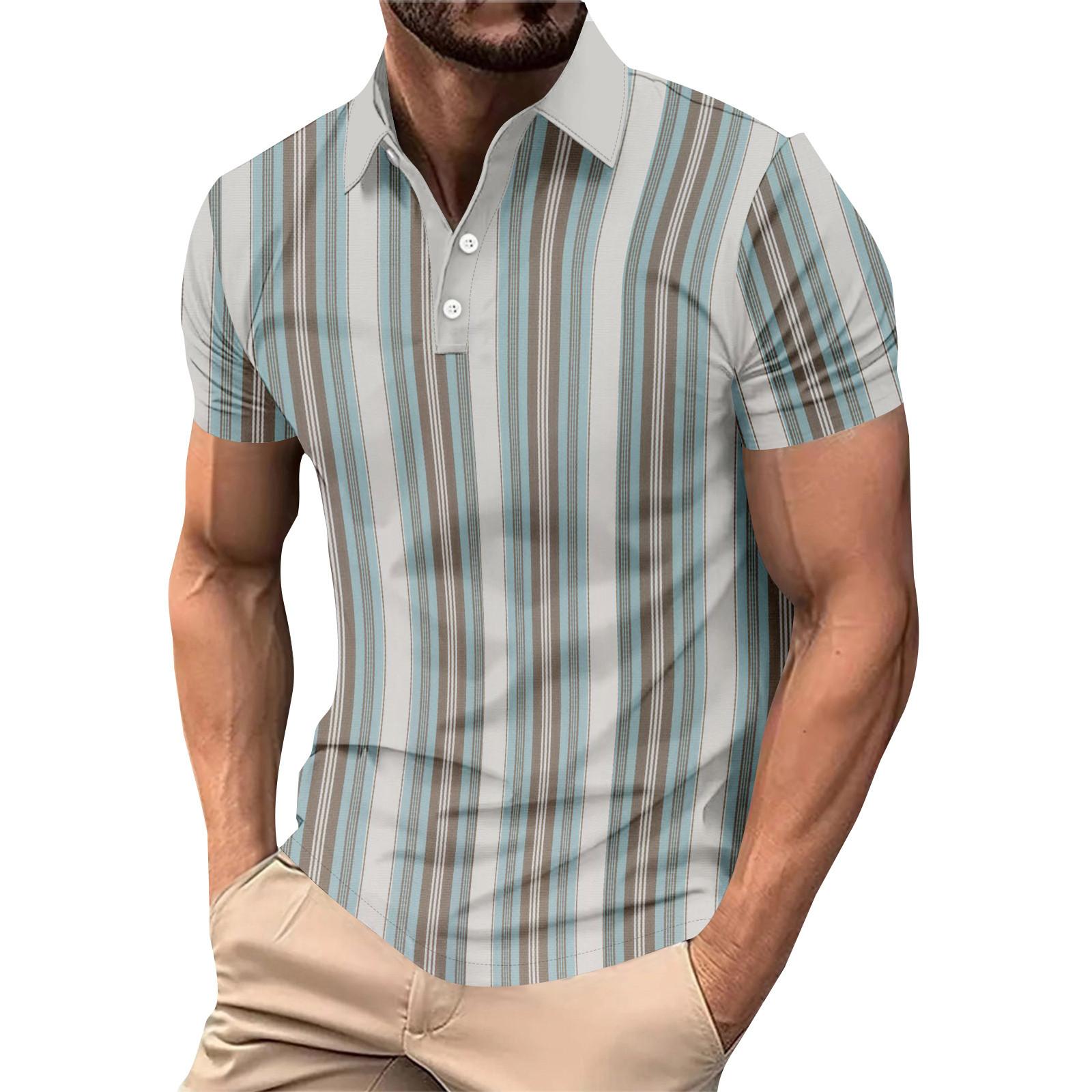

Striped Print Summer Short Sleeved Lapel Button Men s Casual Top S