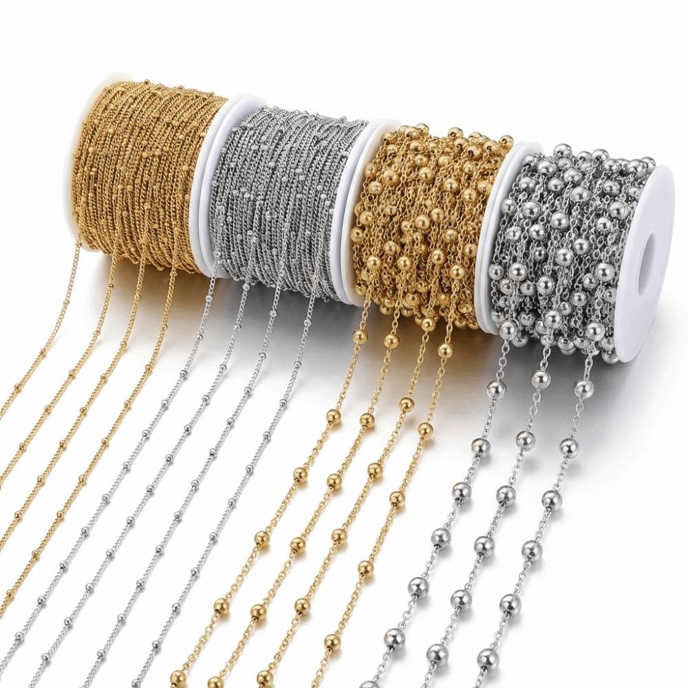 No Fade Ball Chain 2Meters Beads Chains High Quaity Side Spiral Link Chain Jewelry DIY Making