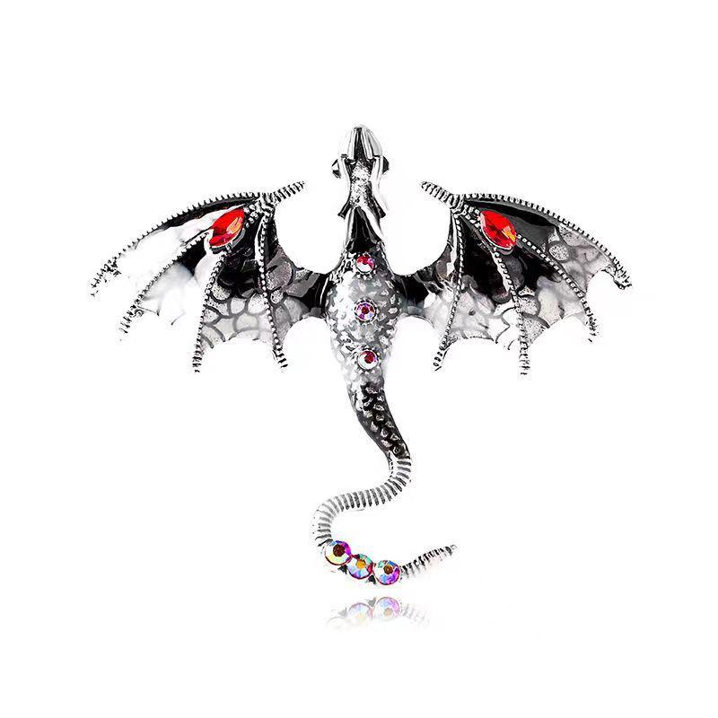 Retro Oil Dripping Flying Dragon Brooch Rhinestone Inlaid Enamel Brooches Pin
